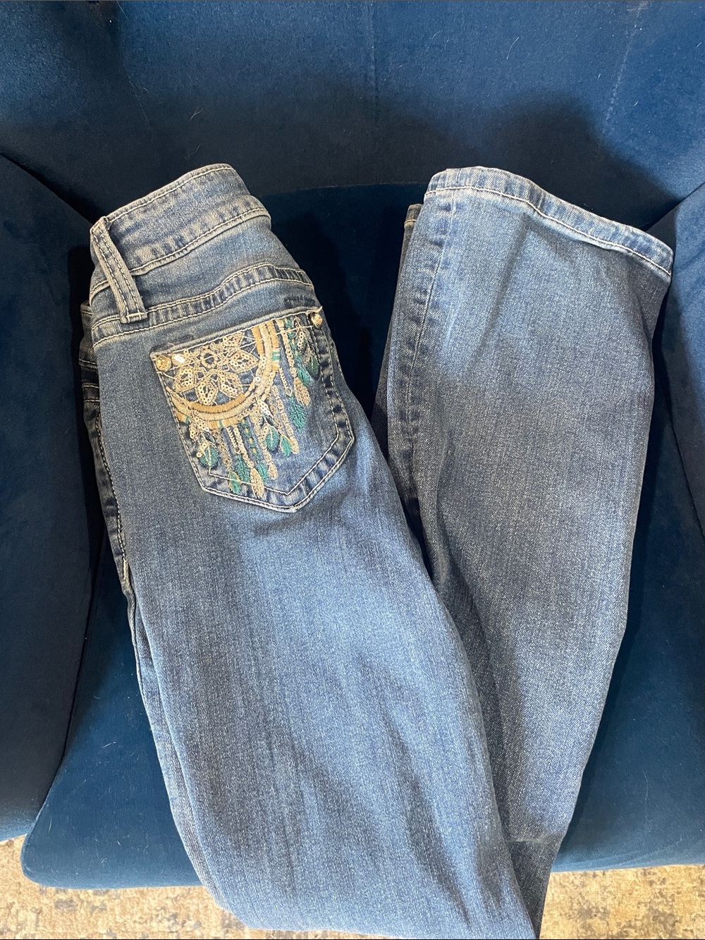 Miss Me Blue Denim Jeans with Embroidered Dreamcatcher Pocket